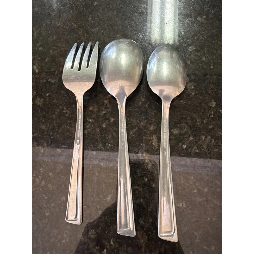 WN Roger's Stainless Steel Serving Flatware Silverware Lot Of 3 Fork Spoons
